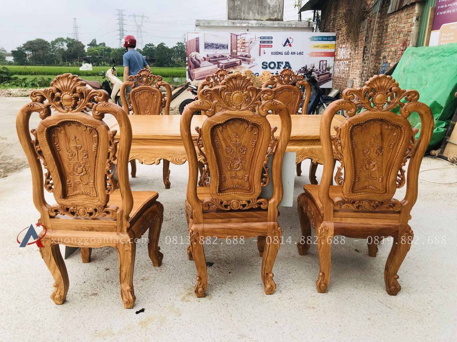 Bộ bàn ghế ăn hoàng gia 6 ghế hồng hạt gỗ gõ đỏ (Chú Lân, Cao Bằng) 20 mẫu bàn ghế louis hoàng gia tân cổ điển