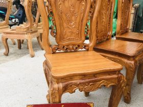 Bộ bàn ghế ăn hoàng gia 6 ghế hồng hạt gỗ gõ đỏ (Chú Lân, Cao Bằng) 15 ghế louis hồng hạt