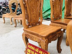 Bộ bàn ghế ăn hoàng gia 6 ghế hồng hạt gỗ gõ đỏ (Chú Lân, Cao Bằng) 16 ghế louis hồng hạt sang trọng