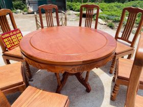 Bộ bàn ăn tròn kết hợp 8 ghế chữ lan gỗ hương đá (Anh Thành, Long Biên - Hà Nội) 11 bàn ăn tròn hoàng gia 8 ghế lan gỗ hương đá
