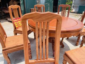 Bộ bàn ăn tròn kết hợp 8 ghế chữ lan gỗ hương đá (Anh Thành, Long Biên - Hà Nội) 16 lưng tựa cao không tay đơn giản