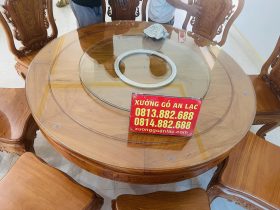 Bàn giao bộ bàn ăn tròn xoay 8 ghế hồng hạt gỗ gõ đỏ ( Anh Cần chị Hoa - Việt Trì, Phú Thọ) 8 bàn ăn tròn mâm xoay tiện dụng