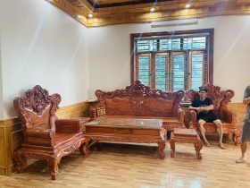 bàn ghế hoàng gia 6 món và kệ tivi gỗ hương đá