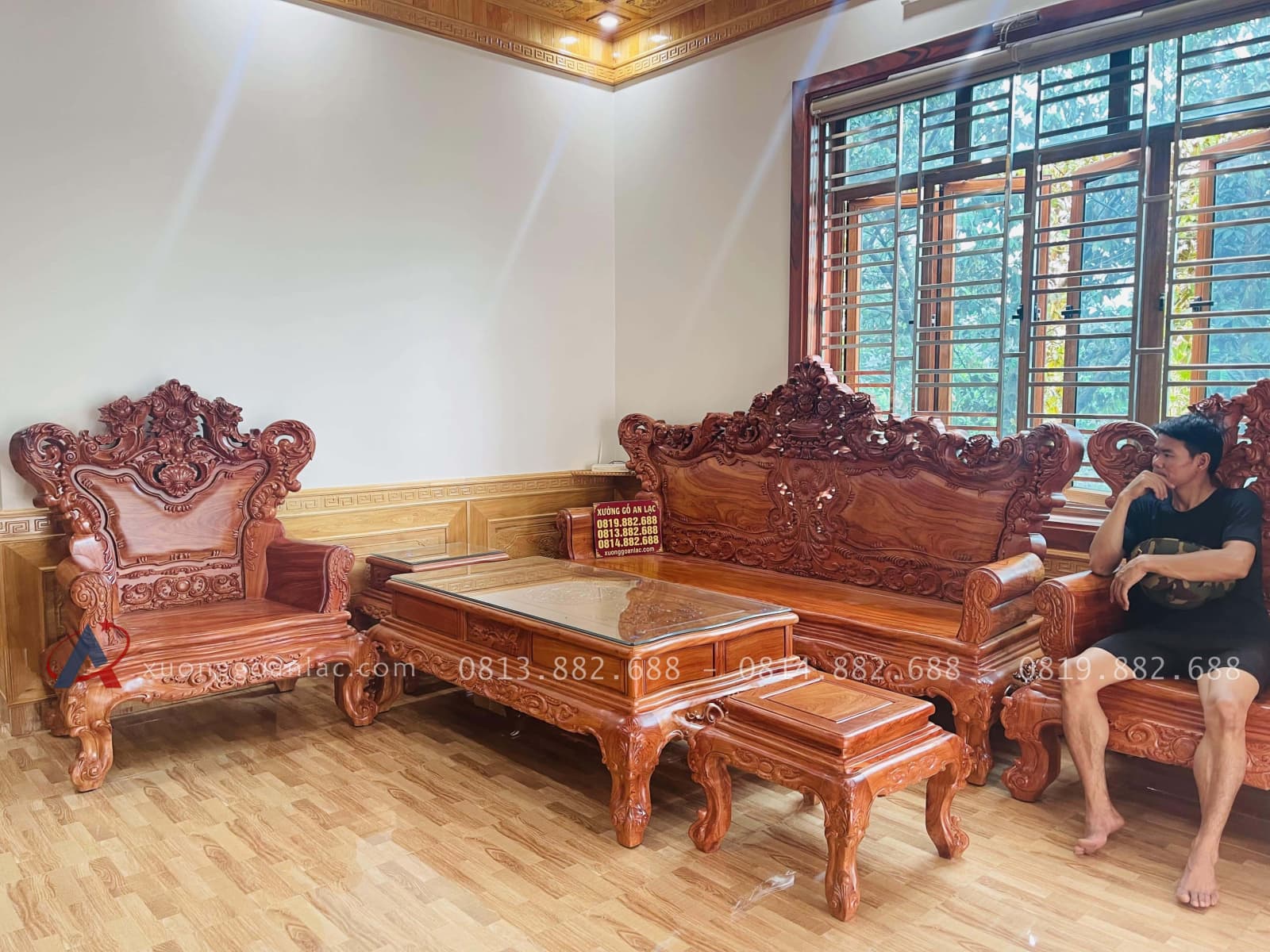 Bàn giao bộ bàn ghế hoàng gia 6 món chân 14 và kệ tivi gỗ hương đá (Anh Đoàn chị Vân - Hải Dương) 34 Bàn ghế hoàng gia 6 món