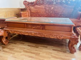 Bàn giao bộ bàn ghế hoàng gia 6 món chân 14 và kệ tivi gỗ hương đá (Anh Đoàn chị Vân - Hải Dương) 21 hệ chân yếm đục lá tây nổi bật