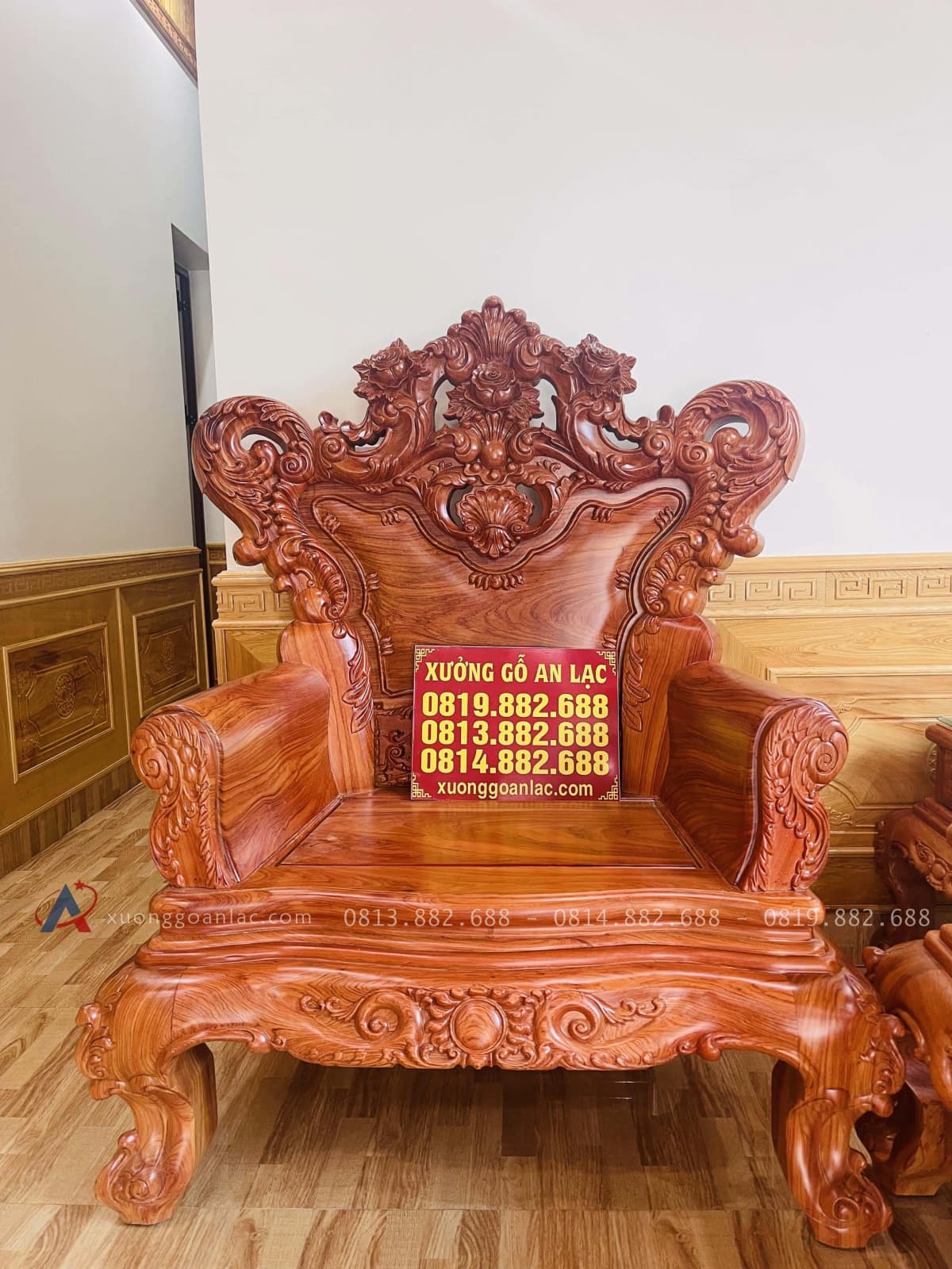 Bàn giao bộ bàn ghế hoàng gia 6 món chân 14 và kệ tivi gỗ hương đá (Anh Đoàn chị Vân - Hải Dương) 40 mẫu ghế đơn louis hoàng gia