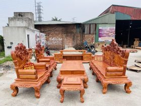 combo bàn ghế hoàng gia 6 món và kệ tivi gỗ hương đá