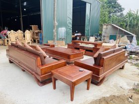 combo sofa chân hươu và kệ tivi gỗ hương đá hiện đại