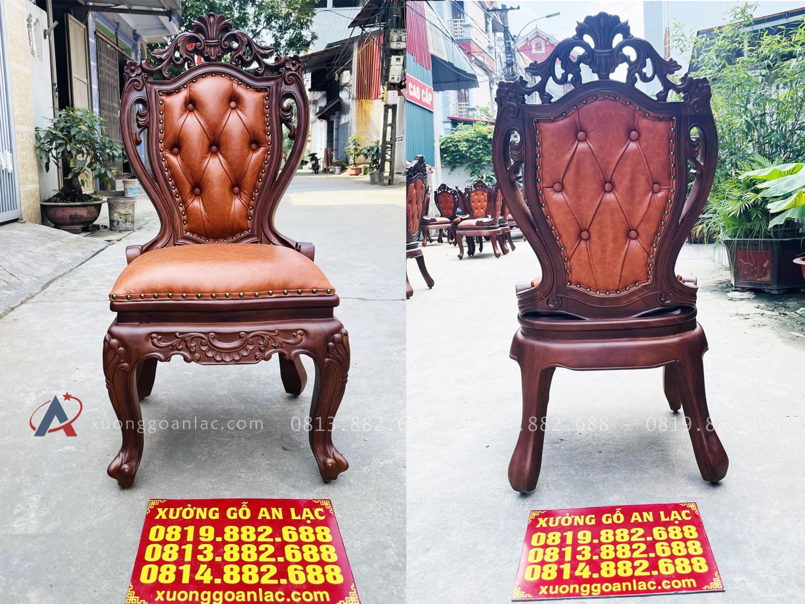 Mẫu ghế louis hoàng gia bọc đệm gỗ gõ đỏ cao cấp 1 ghế louis bọc đệm vip