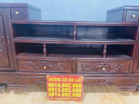 Mẫu kệ tivi AL 02 gỗ gõ đỏ (Chú Bình, Hà Nội) 11 thân kệ thiết kế nhiều ô mở ngăn kéo