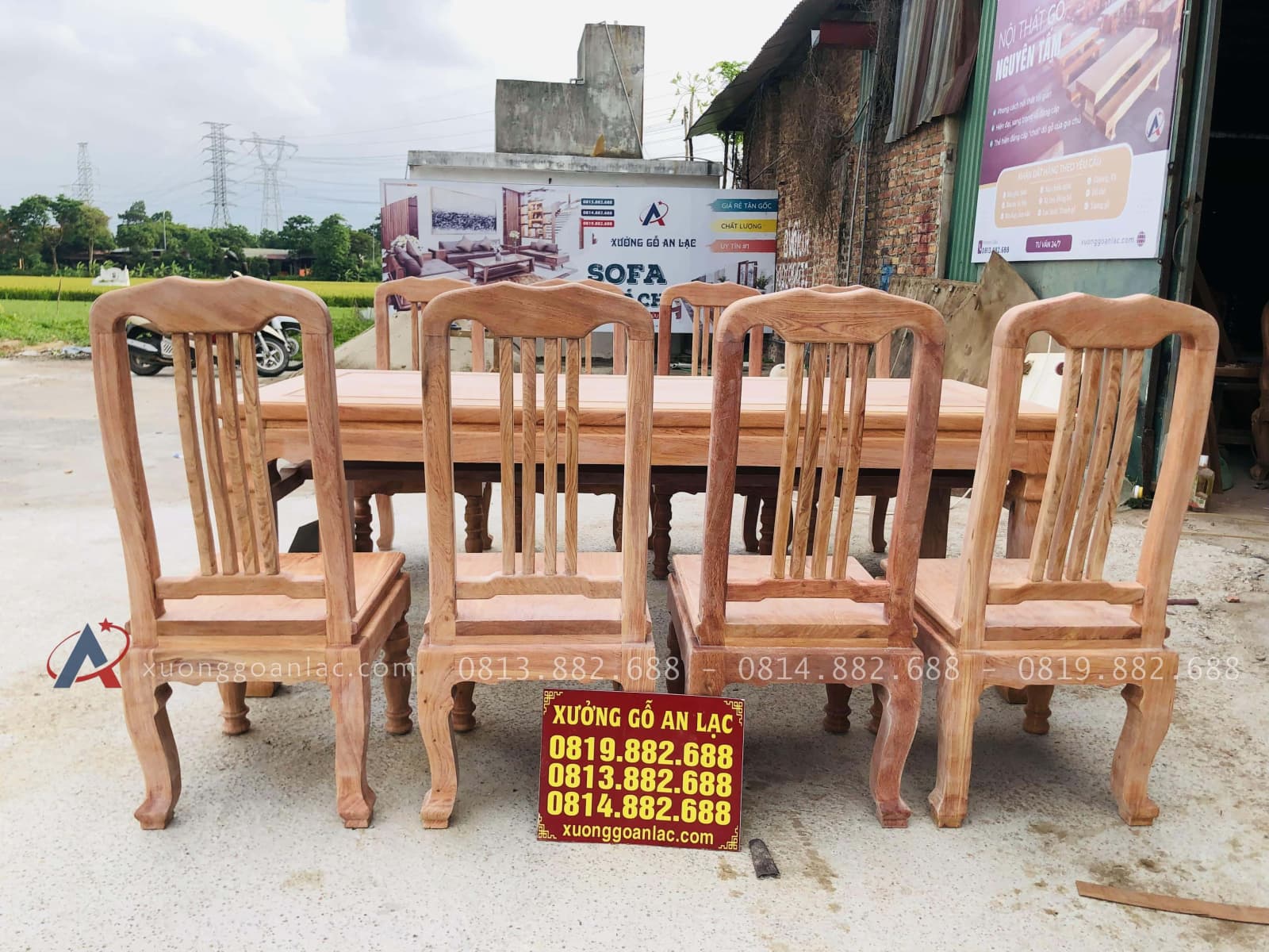 Bộ bàn ăn chữ nhật 8 ghế hiện đại gỗ hương đá (Chị Khuê, Bắc Ninh) 32 bộ bàn ăn 8 ghế