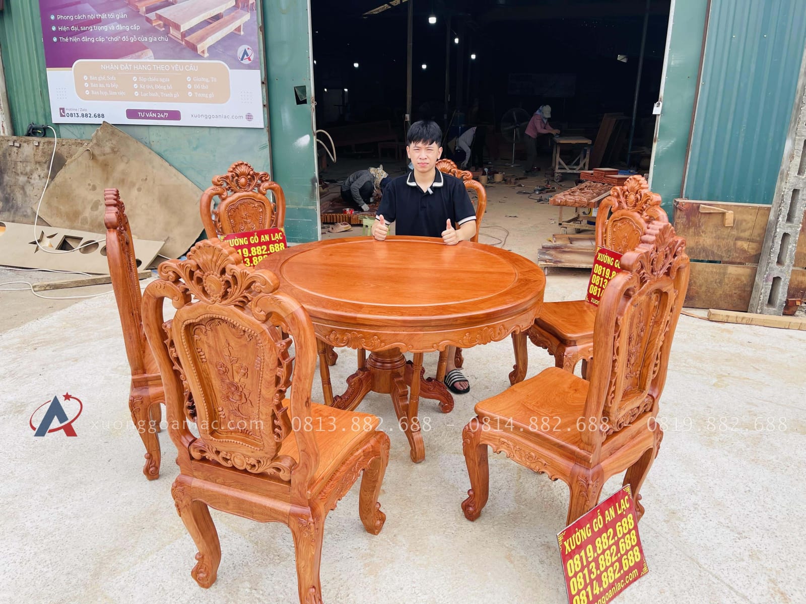 Bộ bàn ăn tròn 6 ghế hồng hạt gỗ hương đá cao cấp (Anh Thắng, Phú Thọ) 22 mẫu bàn ăn tròn 6 ghế hồng hạt gỗ hương đá cao cấp