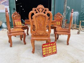 Bộ bàn ăn tròn 6 ghế hồng hạt gỗ hương đá cao cấp (Anh Thắng, Phú Thọ) 20 hệ chân 20 cong cách điệu vách đục 2 mặt