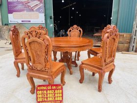 Bộ bàn ăn tròn 6 ghế hồng hạt gỗ hương đá cao cấp (Anh Thắng, Phú Thọ) 21 mẫu bàn ăn gỗ hương đá hoàng gia 6 ghế