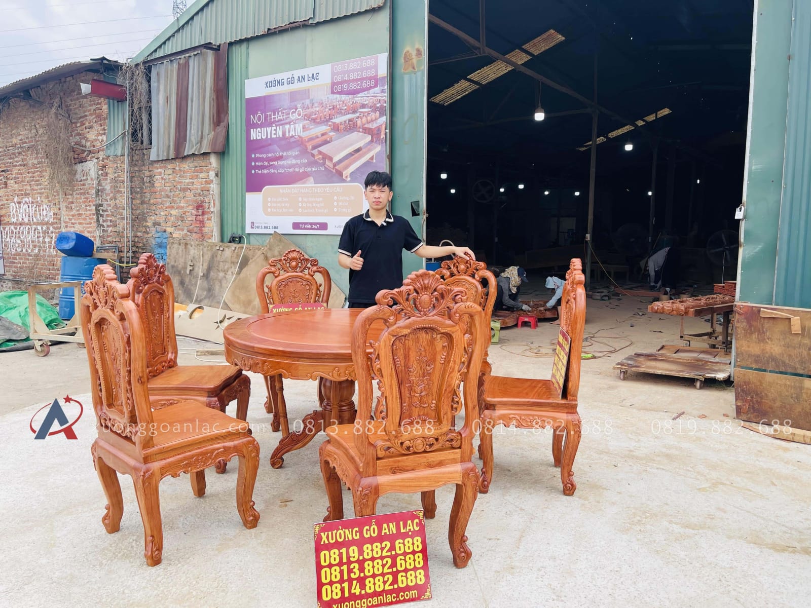 Bộ bàn ăn tròn 6 ghế hồng hạt gỗ hương đá cao cấp (Anh Thắng, Phú Thọ) 23 mẫu bàn ăn gỗ hương đá cao cấp