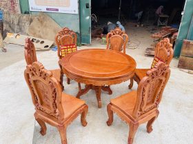 Bộ bàn ăn tròn 6 ghế hồng hạt gỗ hương đá cao cấp (Anh Thắng, Phú Thọ) 15 trọn bộ bàn ăn 6 ghế