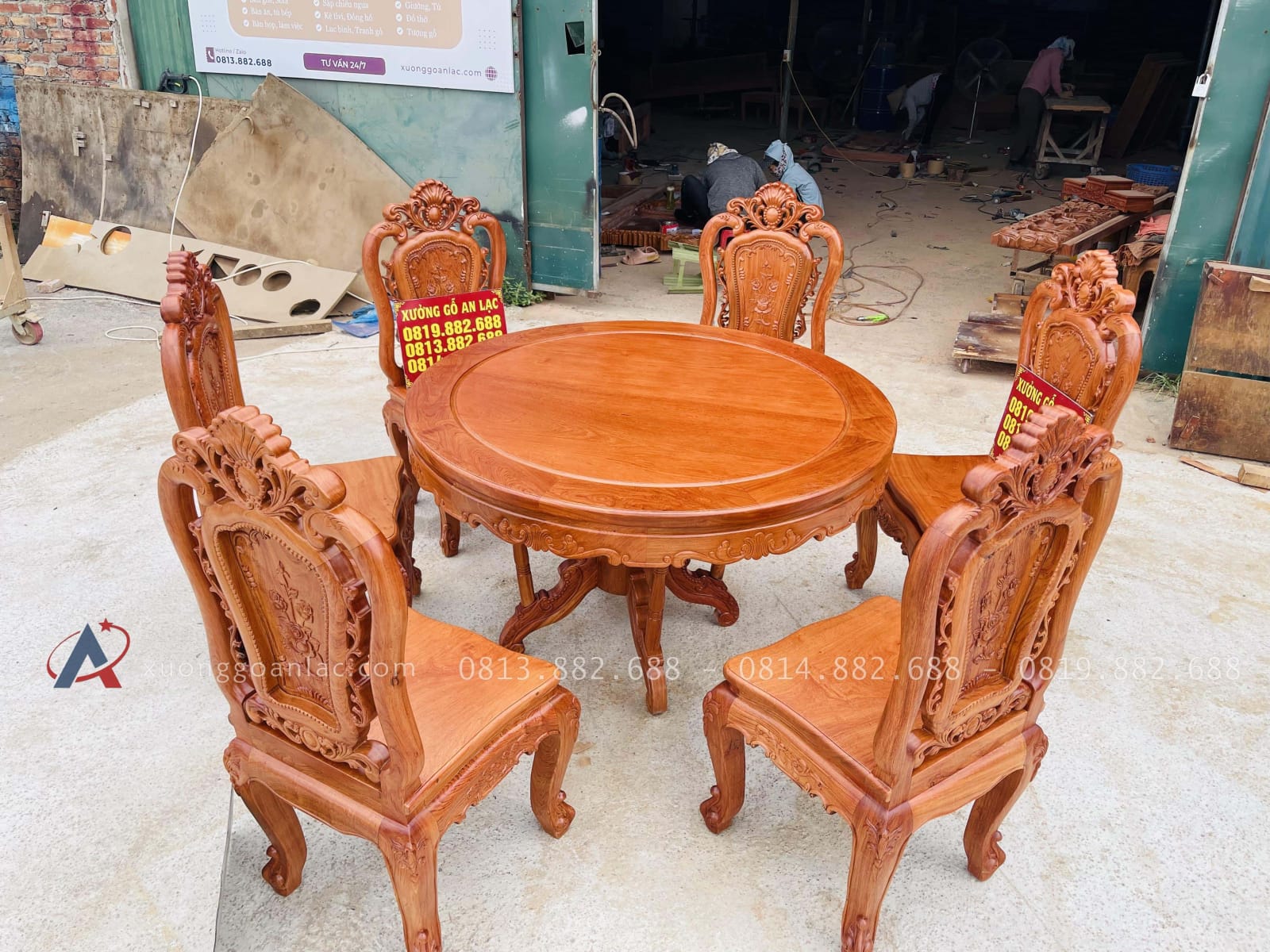 Bộ bàn ăn tròn 6 ghế hồng hạt gỗ hương đá cao cấp (Anh Thắng, Phú Thọ) 26 trọn bộ bàn ăn 6 ghế