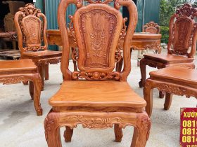 Bộ bàn ăn tròn 6 ghế hồng hạt gỗ hương đá cao cấp (Anh Thắng, Phú Thọ) 16 ghế ăn louis hoàng gia hồng hạt