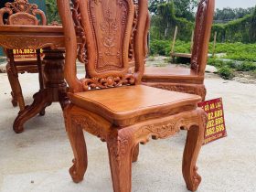 Bộ bàn ăn tròn 6 ghế hồng hạt gỗ hương đá cao cấp (Anh Thắng, Phú Thọ) 17 ghế ăn louis hồng hạt đục tay