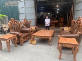 bàn ghế louis hoàng gia gỗ gõ đỏ bọc đệm 6 món