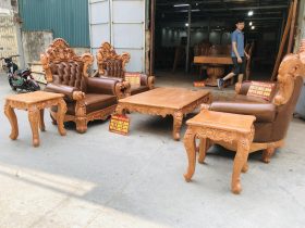 Mẫu bàn ghế louis hoàng gia bọc đệm 6 món gỗ gõ đỏ (Chị Thu, Ninh Bình) 12 bộ bàn ghế hoàng gia gỗ gõ đỏ bọc da