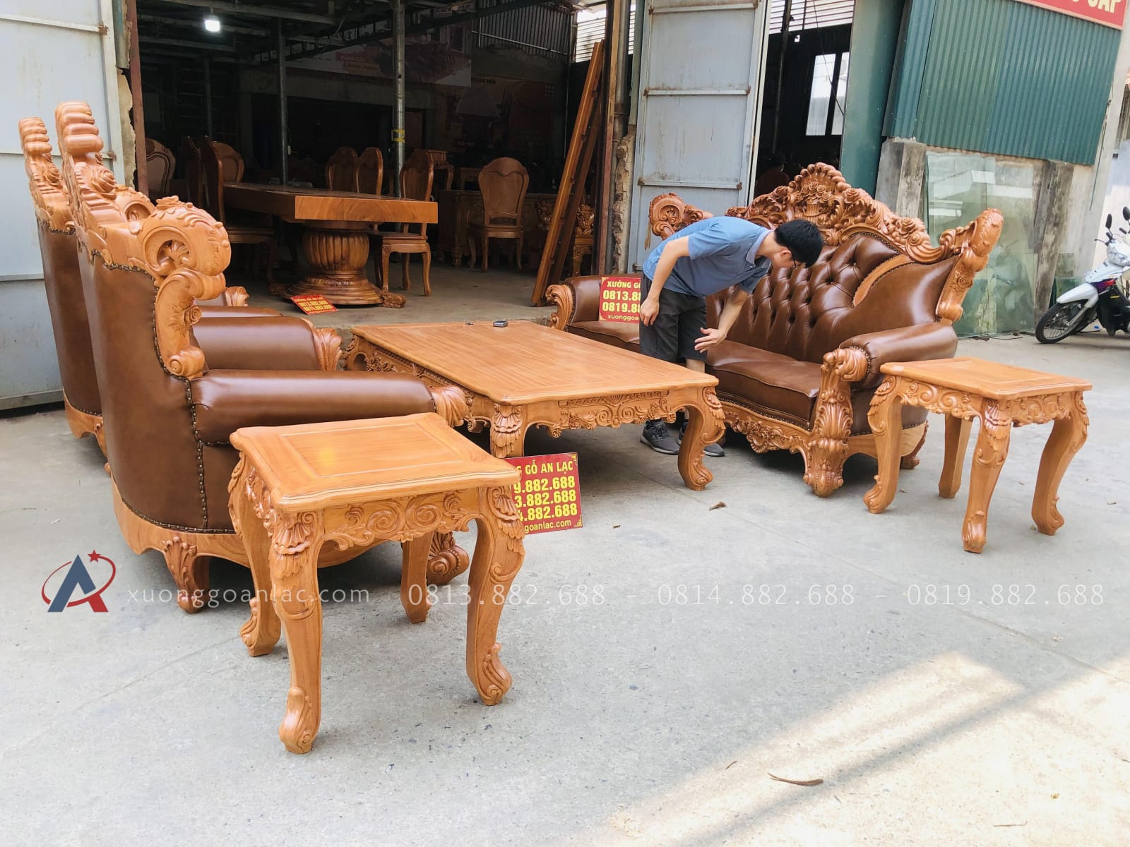 Mẫu bàn ghế louis hoàng gia bọc đệm 6 món gỗ gõ đỏ (Chị Thu, Ninh Bình) 21 bàn ghế hoàng gia 6 món