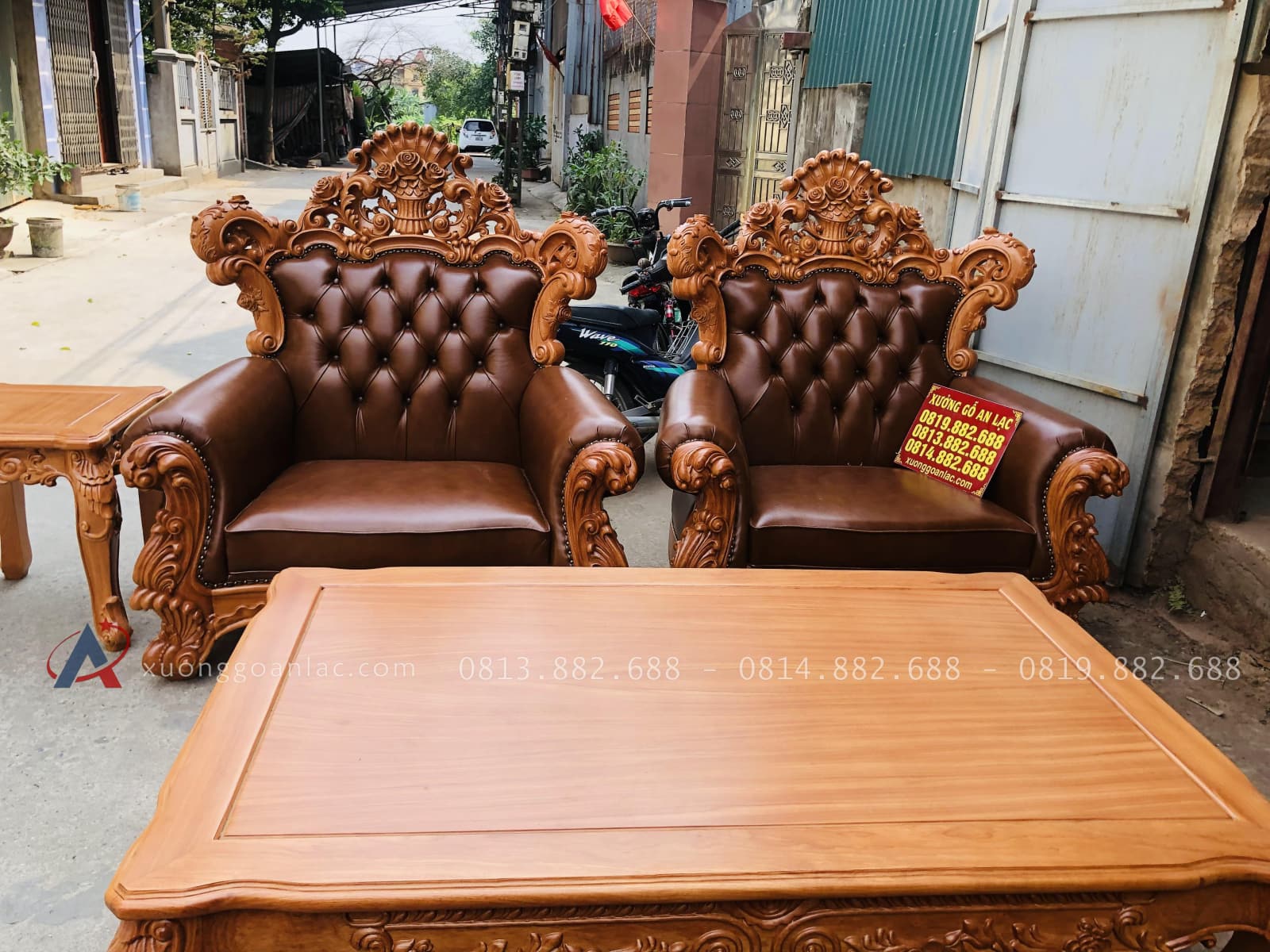 Mẫu bàn ghế louis hoàng gia bọc đệm 6 món gỗ gõ đỏ (Chị Thu, Ninh Bình) 27 ghế đơn lousi hoàng gia