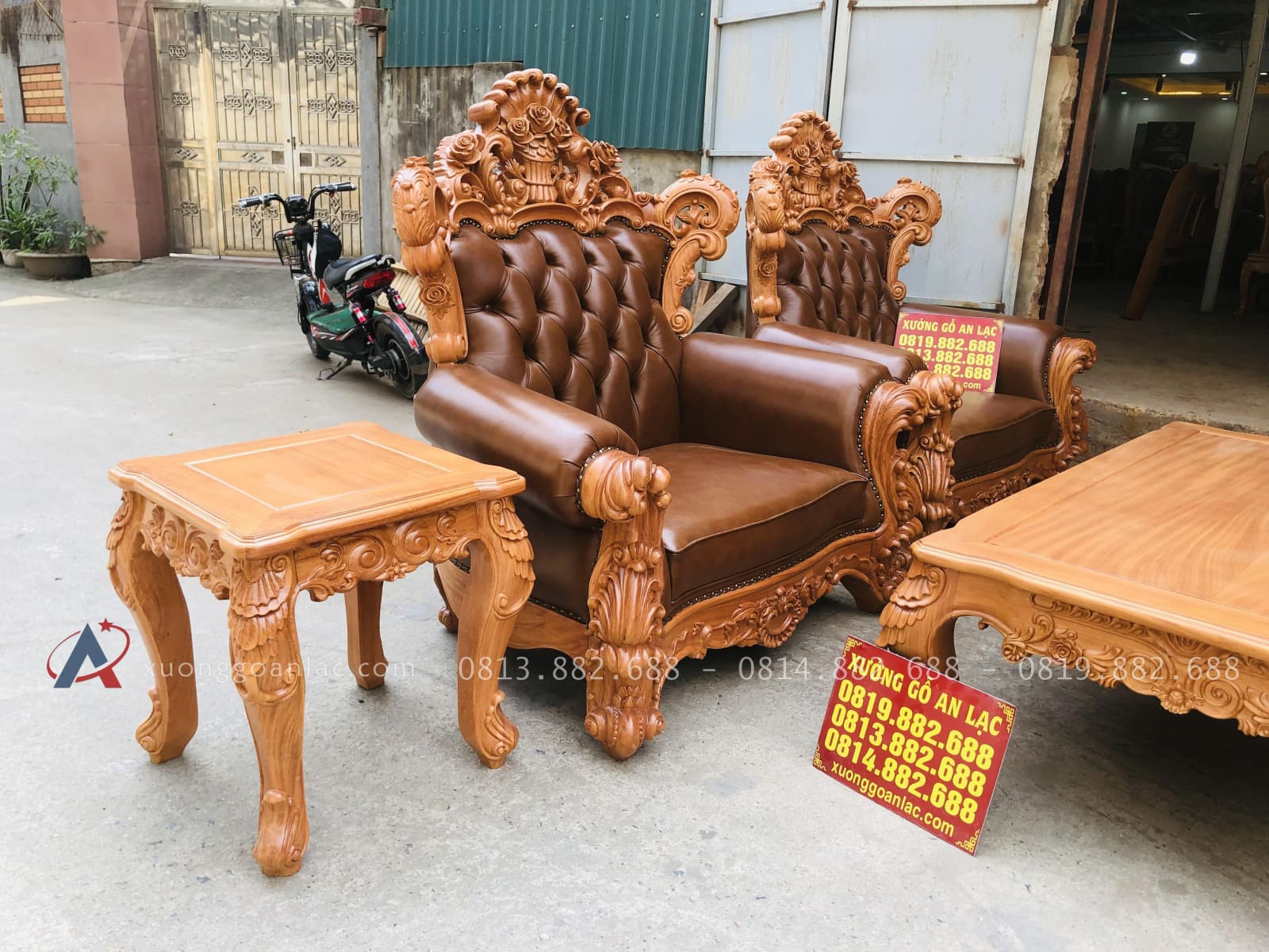 Mẫu bàn ghế louis hoàng gia bọc đệm 6 món gỗ gõ đỏ (Chị Thu, Ninh Bình) 28 mẫu đôn kẹp hoàng gia