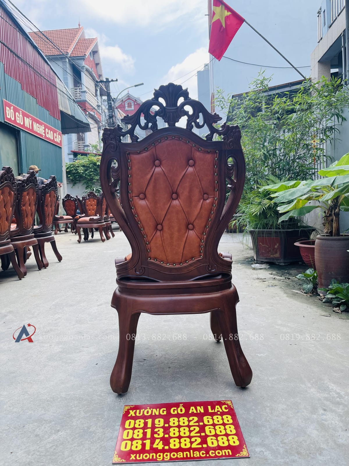 Mẫu ghế louis hoàng gia bọc đệm gỗ gõ đỏ cao cấp 19 mặt lưng của ghế ăn louis