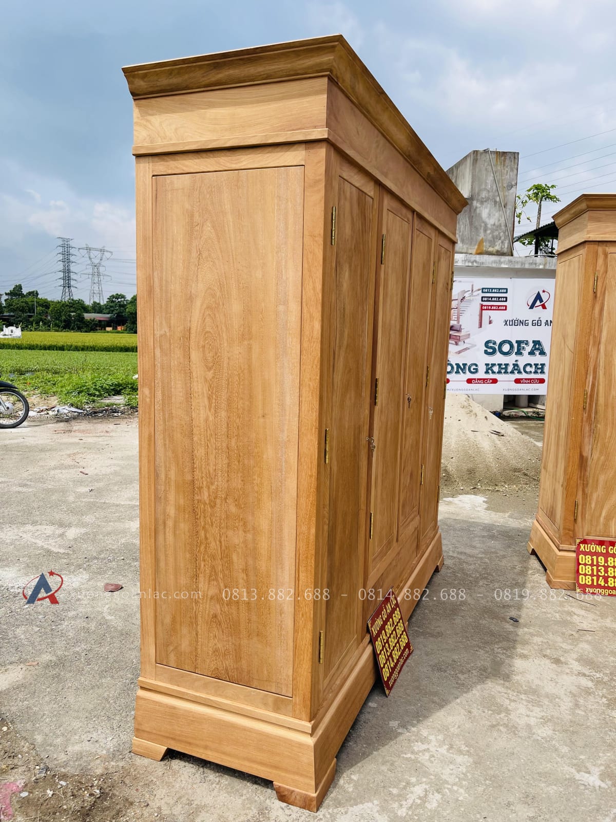 Mẫu tủ quần áo gỗ gõ đỏ hiện đại 30 mặt hồi tủ khung tranh