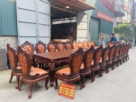 siêu phẩm 2 bàn ăn hoàng gia 24 ghế gỗ gõ đỏ