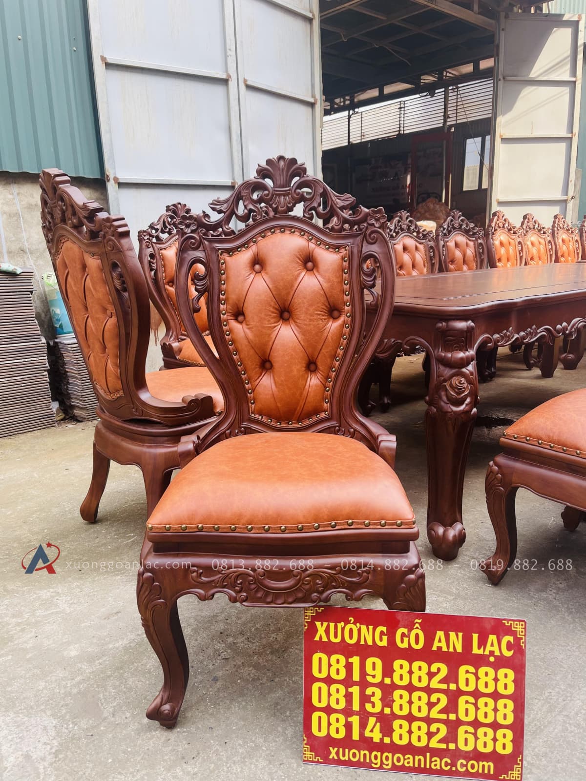 Siêu phẩm 2 bàn ăn hoàng gia 24 ghế louis bọc đệm gỗ gõ đỏ (Anh Định, Vĩnh Phúc) 46 ghế đơn gỗ gõ đỏ
