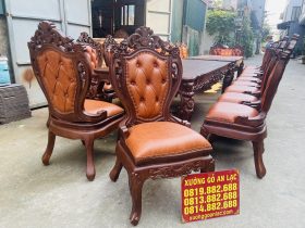 Siêu phẩm 2 bàn ăn hoàng gia 24 ghế louis bọc đệm gỗ gõ đỏ (Anh Định, Vĩnh Phúc) 29 Mặt ngồi và lưng tựa ghế bọc đệm da