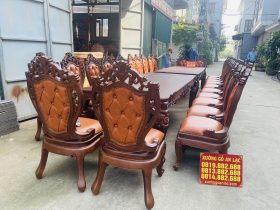 Siêu phẩm 2 bàn ăn hoàng gia 24 ghế louis bọc đệm gỗ gõ đỏ (Anh Định, Vĩnh Phúc) 19 2 mẫu bàn ăn 12 ghế được ghép chung