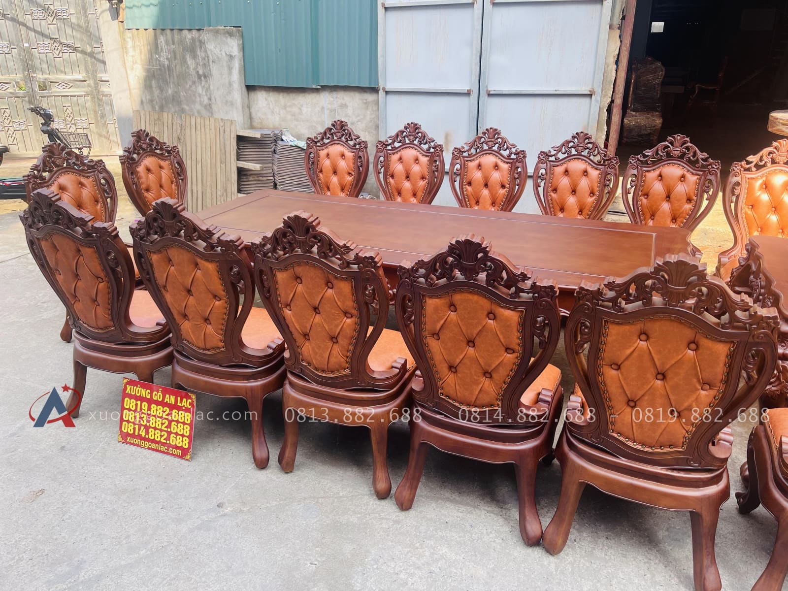 Siêu phẩm 2 bàn ăn hoàng gia 24 ghế louis bọc đệm gỗ gõ đỏ (Anh Định, Vĩnh Phúc) 38 bộ bàn ghế ăn louis hoàng gia
