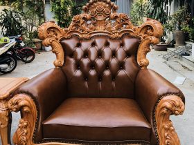 Bàn giao bộ bàn ghế hoàng gia bọc đệm gỗ gõ đỏ 10 món cho Anh Nghiêm- Bắc Ninh 26 mẫu ghế đơn louis hoàng gia