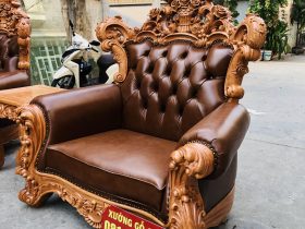 Bàn giao bộ bàn ghế hoàng gia bọc đệm gỗ gõ đỏ 10 món cho Anh Nghiêm- Bắc Ninh 27 ghế đơn louis bọc đệm