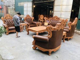 Bàn giao bộ bàn ghế hoàng gia bọc đệm gỗ gõ đỏ 10 món cho Anh Nghiêm- Bắc Ninh 31 bộ bàn ghế louis hoàng gia hàng cao cấp