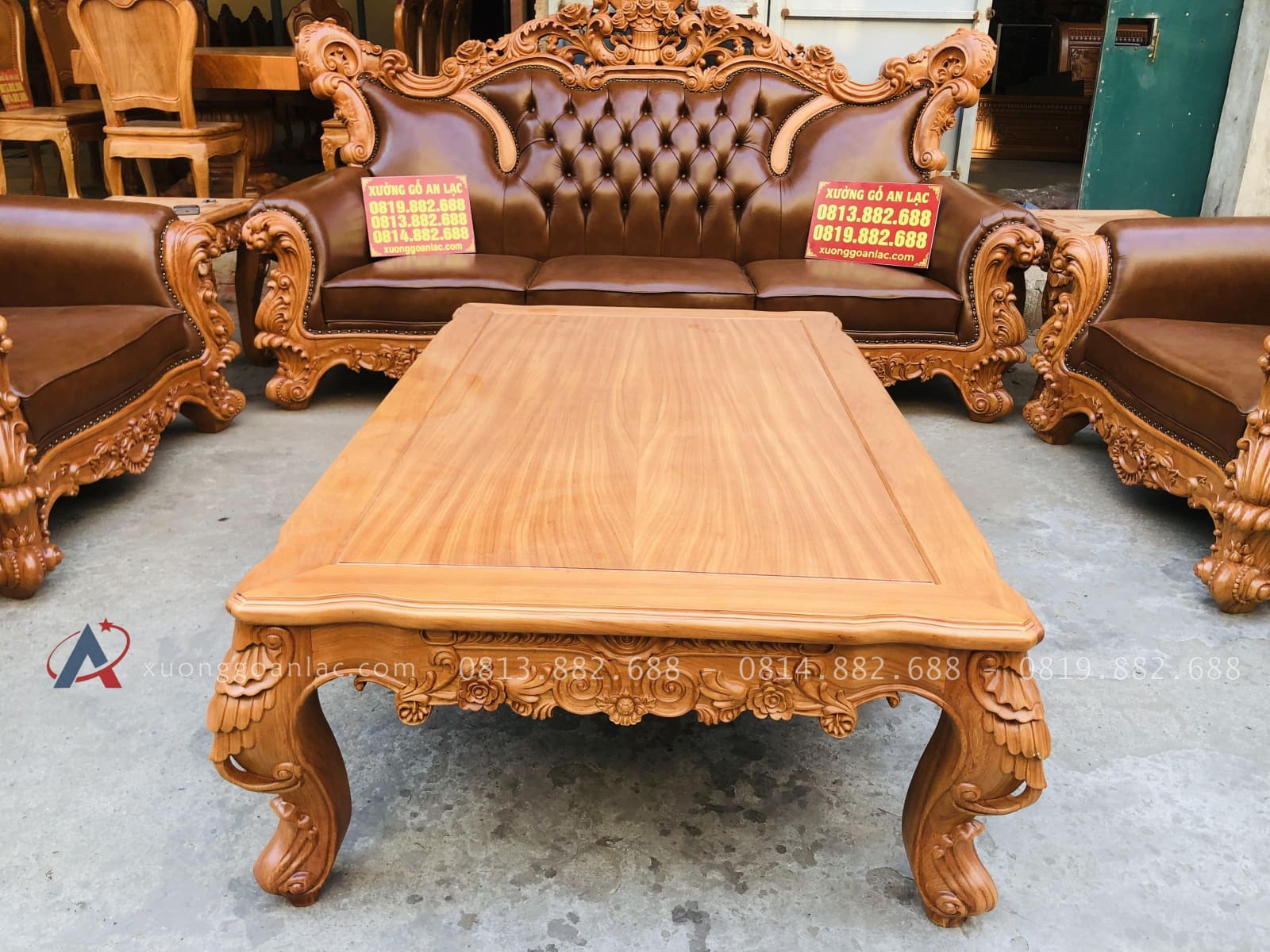 Bàn giao bộ bàn ghế hoàng gia bọc đệm gỗ gõ đỏ 10 món cho Anh Nghiêm- Bắc Ninh 33 bộ bàn ghế louis hoàng gia 10 món