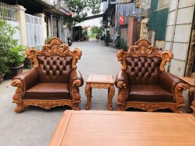 Bàn giao bộ bàn ghế hoàng gia bọc đệm gỗ gõ đỏ 10 món cho Anh Nghiêm- Bắc Ninh 19 bàn ghế louis hoàng gia gỗ gõ bọc đệm da