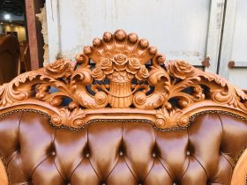 Bàn giao bộ bàn ghế hoàng gia bọc đệm gỗ gõ đỏ 10 món cho Anh Nghiêm- Bắc Ninh 23 đỉnh chương đoản đục hoa hồng lá tây