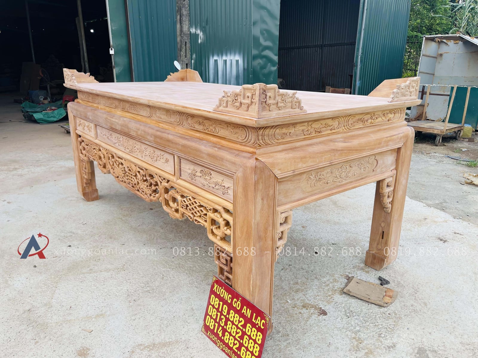 Án gian dơi ngũ phúc cỡ đại 2m57 gỗ gõ đỏ chú Hợp - Nam Định 25 bản mộc hoàn thiện của mẫu án gian gỗ gõ đỏ