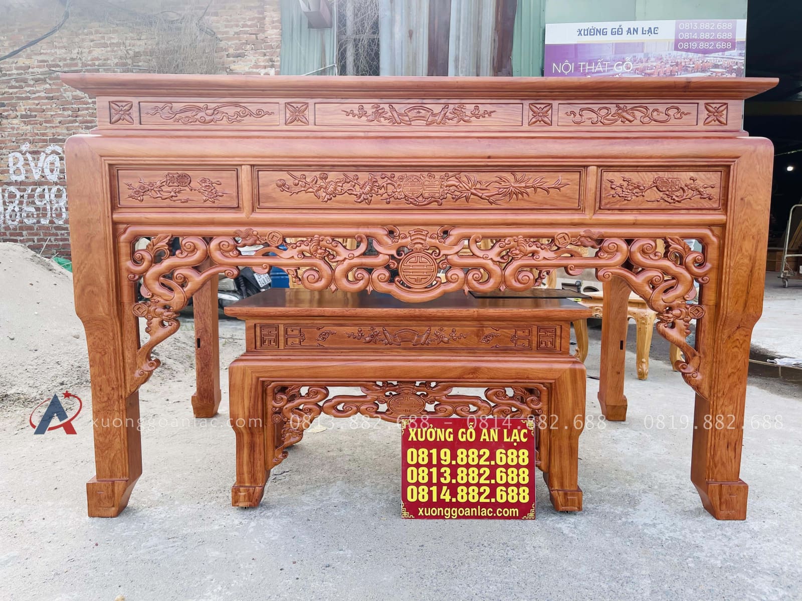 Mẫu án gian thờ ngũ phúc và bàn cơm 1m97 chú Hải - Bắc Ninh 28 mẫu án gian thờ ngủ phúc và bàn cơm gỗ hương đá cao cấp