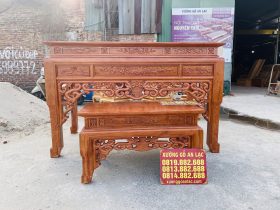 Mẫu án gian thờ ngũ phúc và bàn cơm 1m97 chú Hải - Bắc Ninh 27 bộ đôi án gian và bàn cơm gỗ hương đá