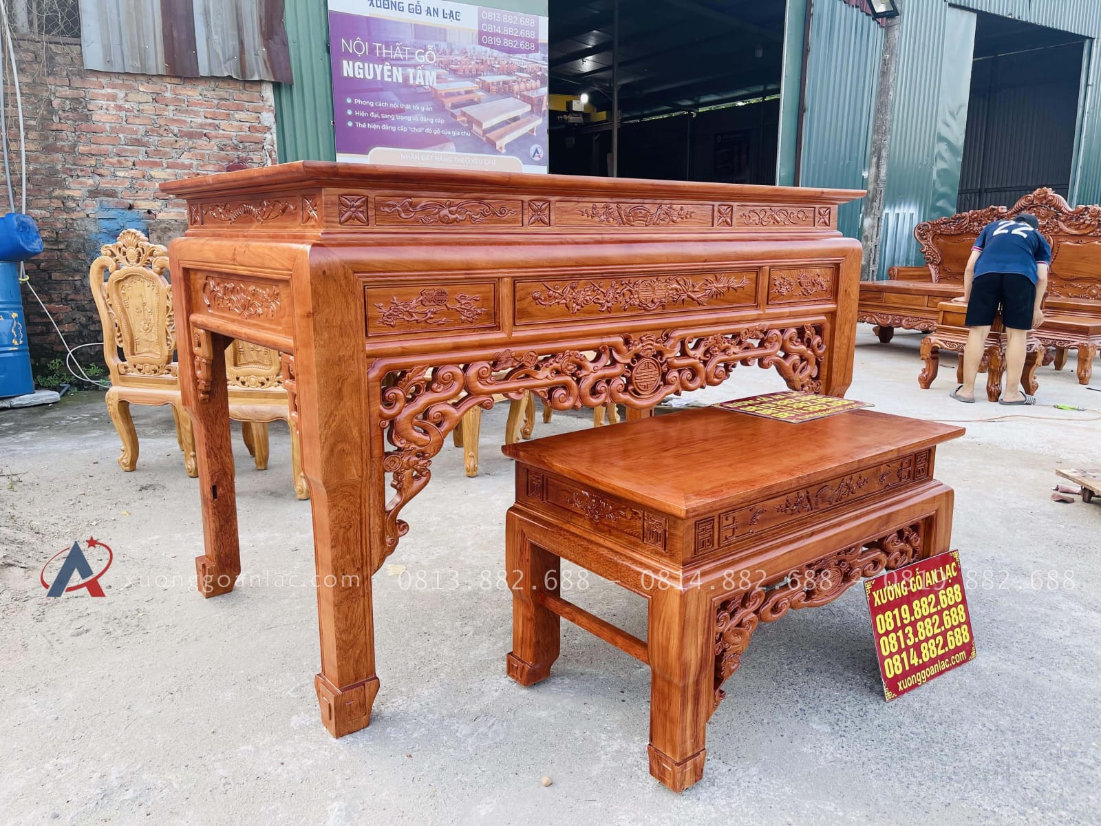 Mẫu án gian thờ ngũ phúc và bàn cơm 1m97 chú Hải - Bắc Ninh 2 combo sập thờ và bàn cơm
