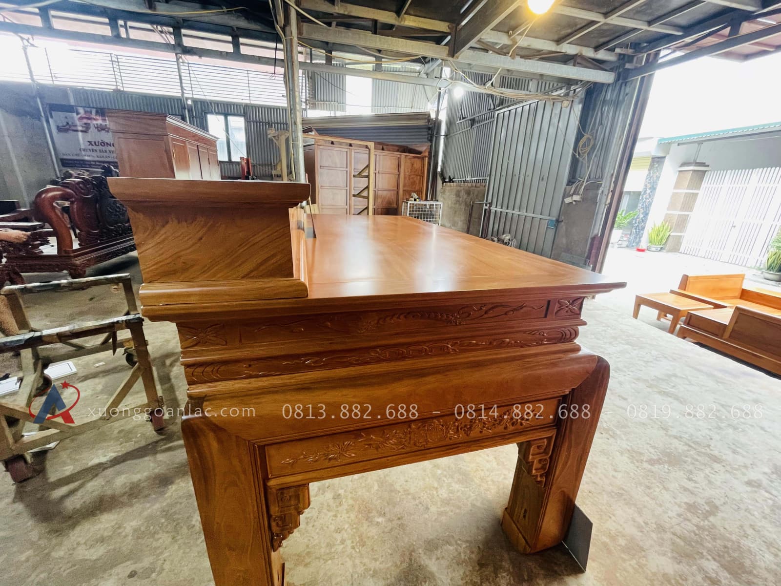 Mẫu án gian thờ nhị cấp Dơi Ngũ Phúc 2m17 gỗ gõ đỏ chân 12 (Chú Kỳ, Hòa Bình) 29 chân án gian bản 16p