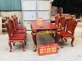 Bộ bàn ăn hoàng gia 1m8x90 6 ghế louis gỗ gõ đỏ dát vàng (Anh Đăng, Thái Nguyên) 12 mẫu bàn ghế ăn louis hoàng gia tân cổ điển