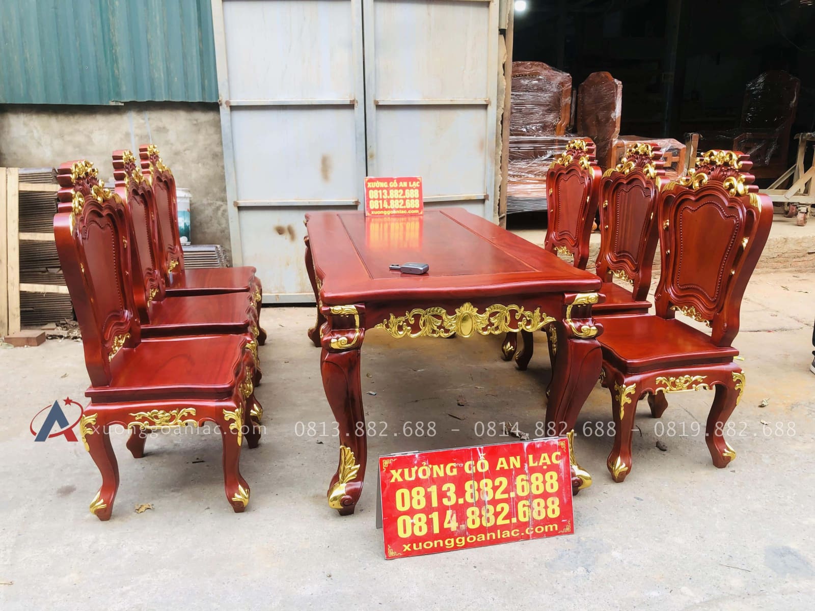 Bộ bàn ăn hoàng gia 1m8x90 6 ghế louis gỗ gõ đỏ dát vàng (Anh Đăng, Thái Nguyên) 23 mẫu bàn ghế ăn louis hoàng gia tân cổ điển
