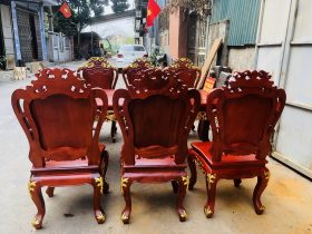 Bộ bàn ăn hoàng gia 1m8x90 6 ghế louis gỗ gõ đỏ dát vàng (Anh Đăng, Thái Nguyên) 13 mẫu bàn ăn gỗ gõ đỏ cao cấp