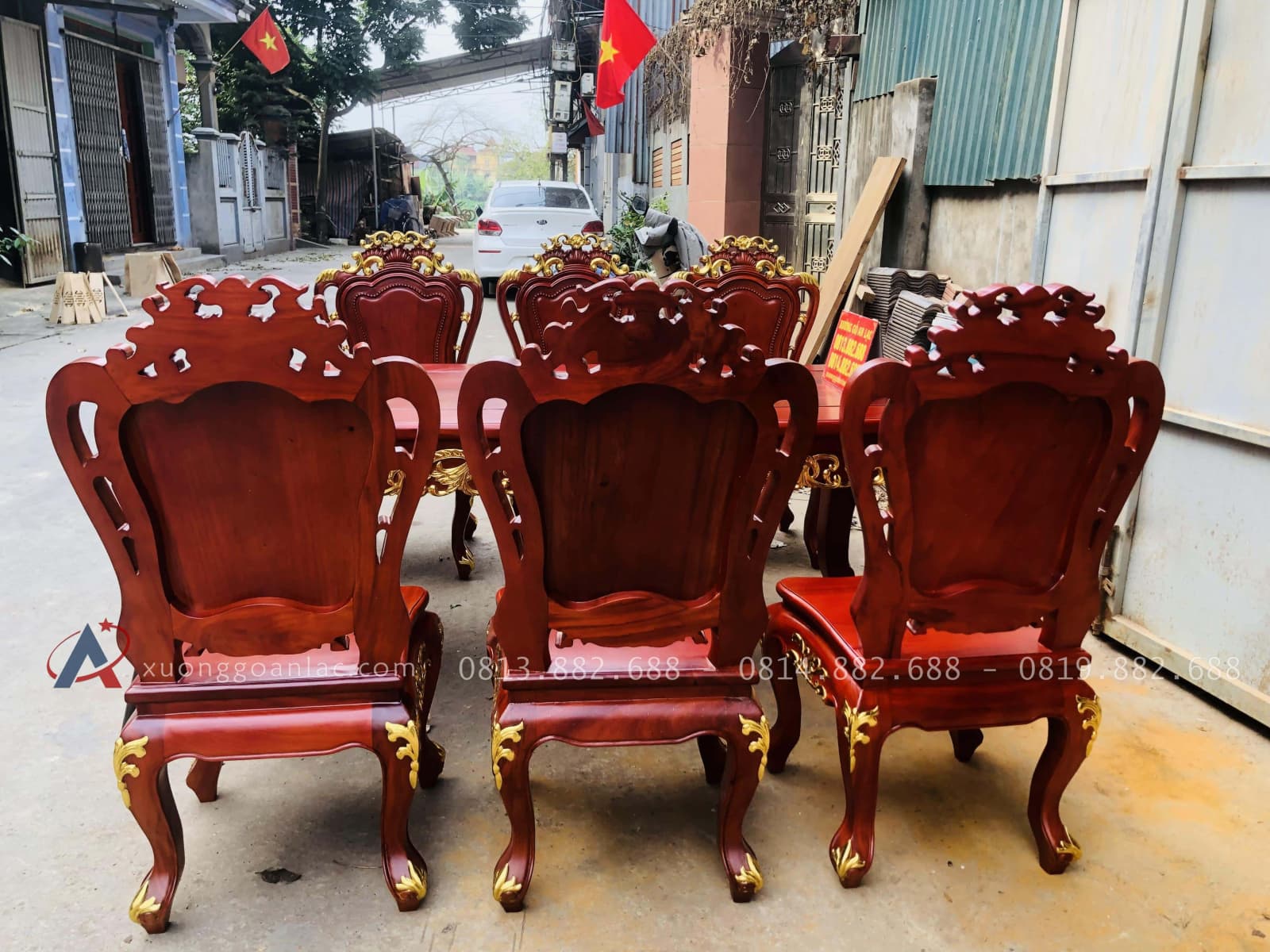 Bộ bàn ăn hoàng gia 1m8x90 6 ghế louis gỗ gõ đỏ dát vàng (Anh Đăng, Thái Nguyên) 24 mẫu bàn ăn gỗ gõ đỏ cao cấp